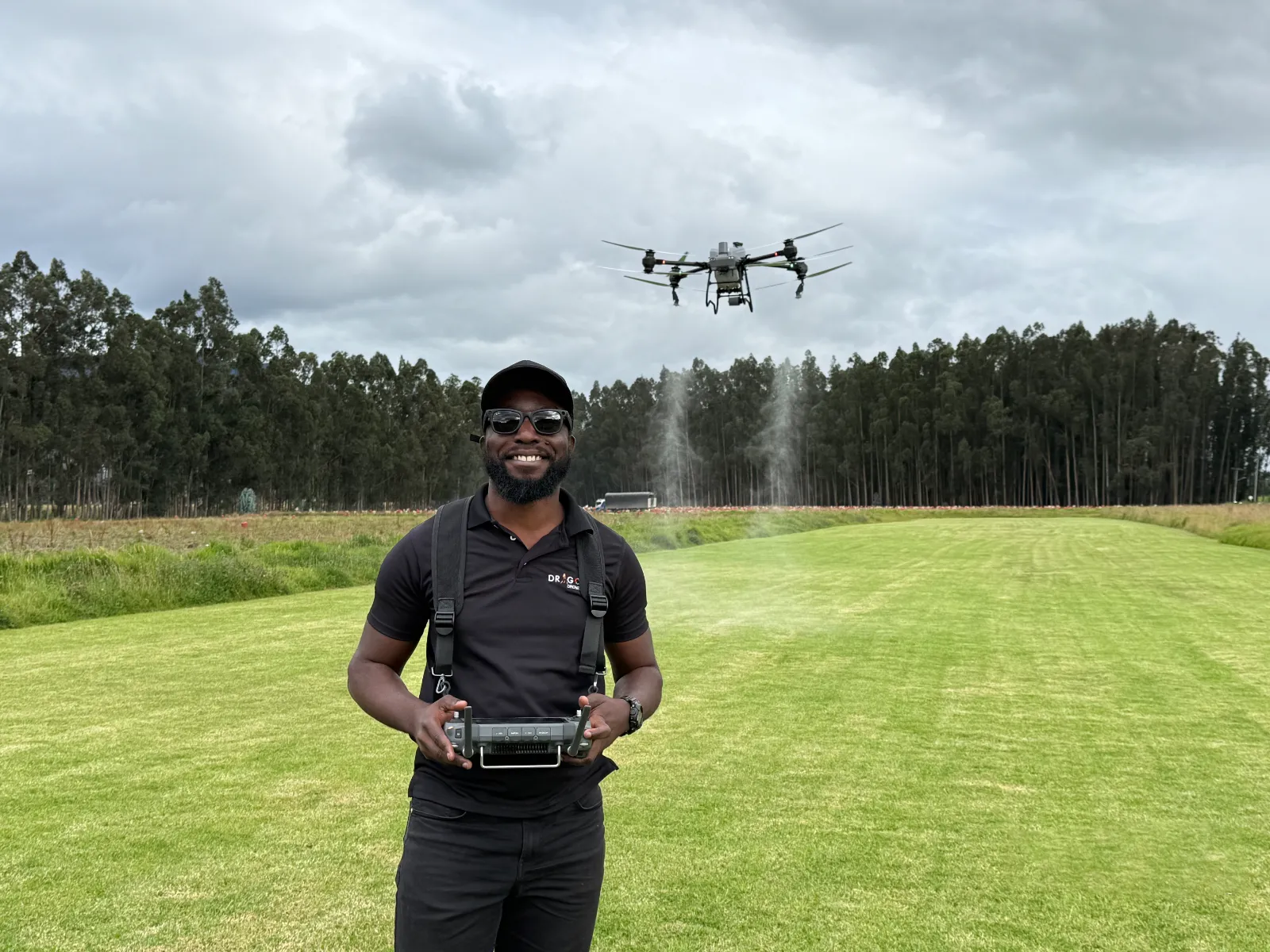 Drone operator conducting aerial survey in Guyana