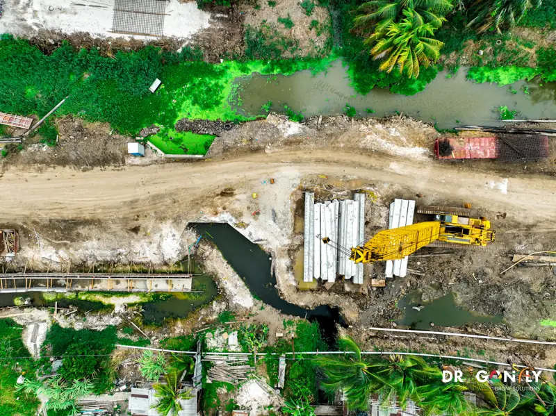 Aerial survey of a construction site in Guyana