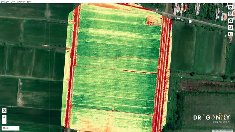 Multi-spectral crop health map of a field in Guyana
