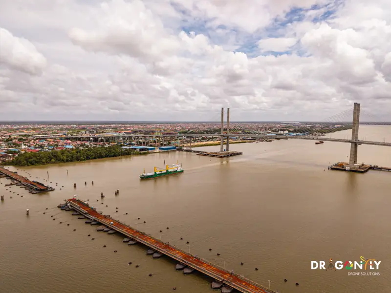 Aerial photograph of the Demerara River bridge
