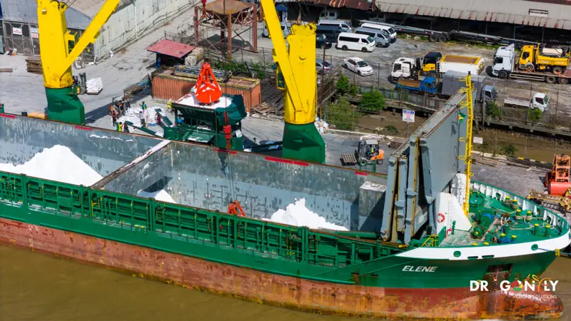 Aerial view of a vessel at a Georgetown shore base
