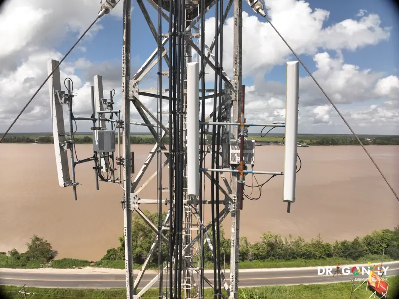 Drone inspection of a telecommunications mast